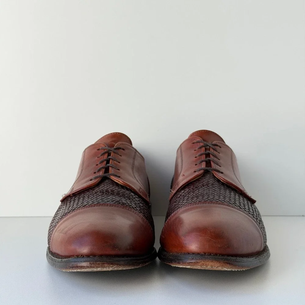 Allen Edmonds Lauderdale Oxford Mens 12 Brown Woven Leather Cap Toe Shoes USA